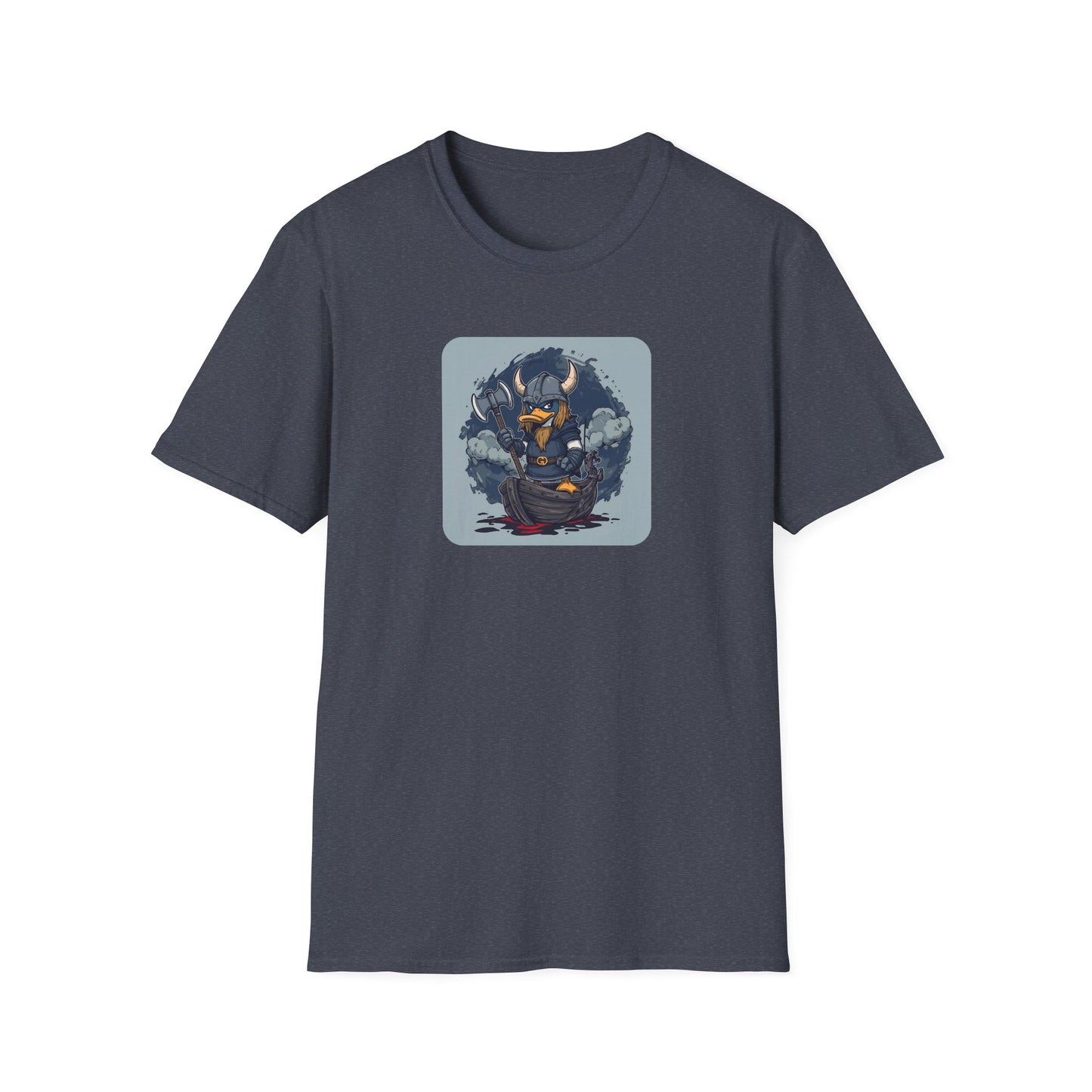 Goth Viking Duck – Dark Cartoon Chaos T-Shirt in Heather Navy