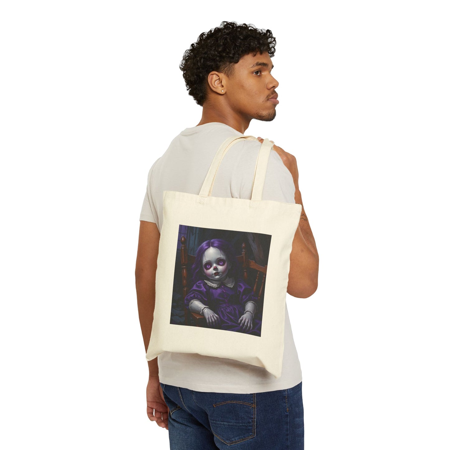 Lili Mae - Creepy Vintage Doll Canvas Tote in Natural