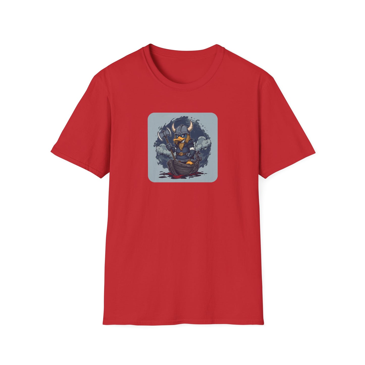 Goth Viking Duck – Dark Cartoon Chaos T-Shirt in Red
