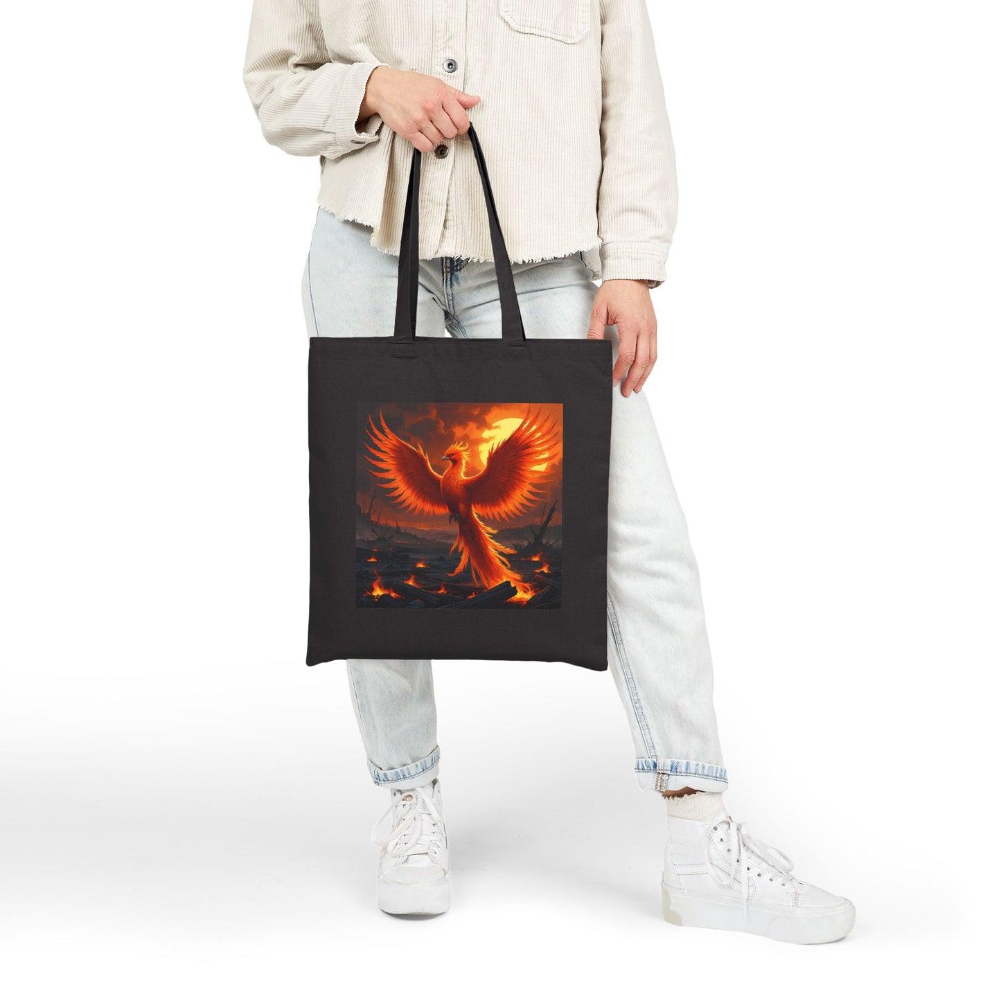Phoenix Fire Cotton Canvas Tote Bag in Black