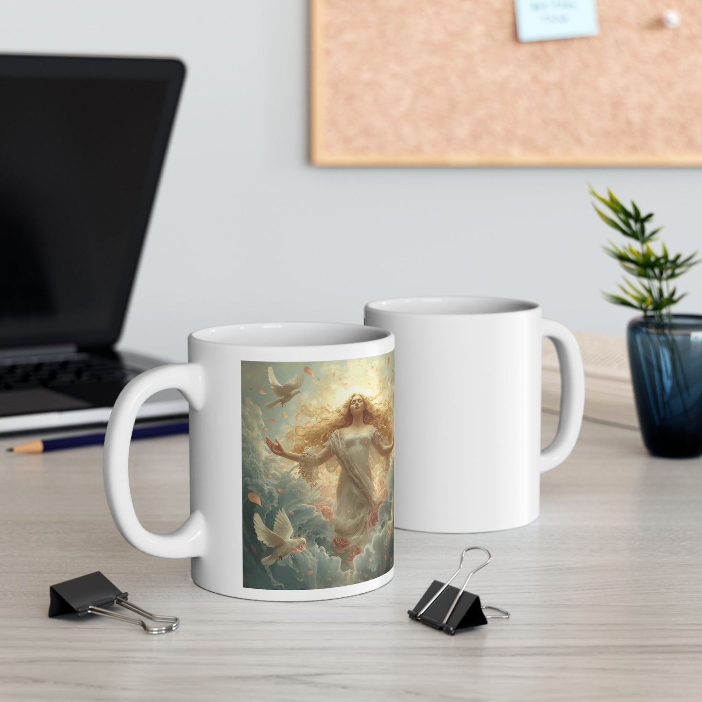Aphrodite – Goddess of Love and Beauty Mug - two mugs with front and back view - white mug with image of Aphrodite