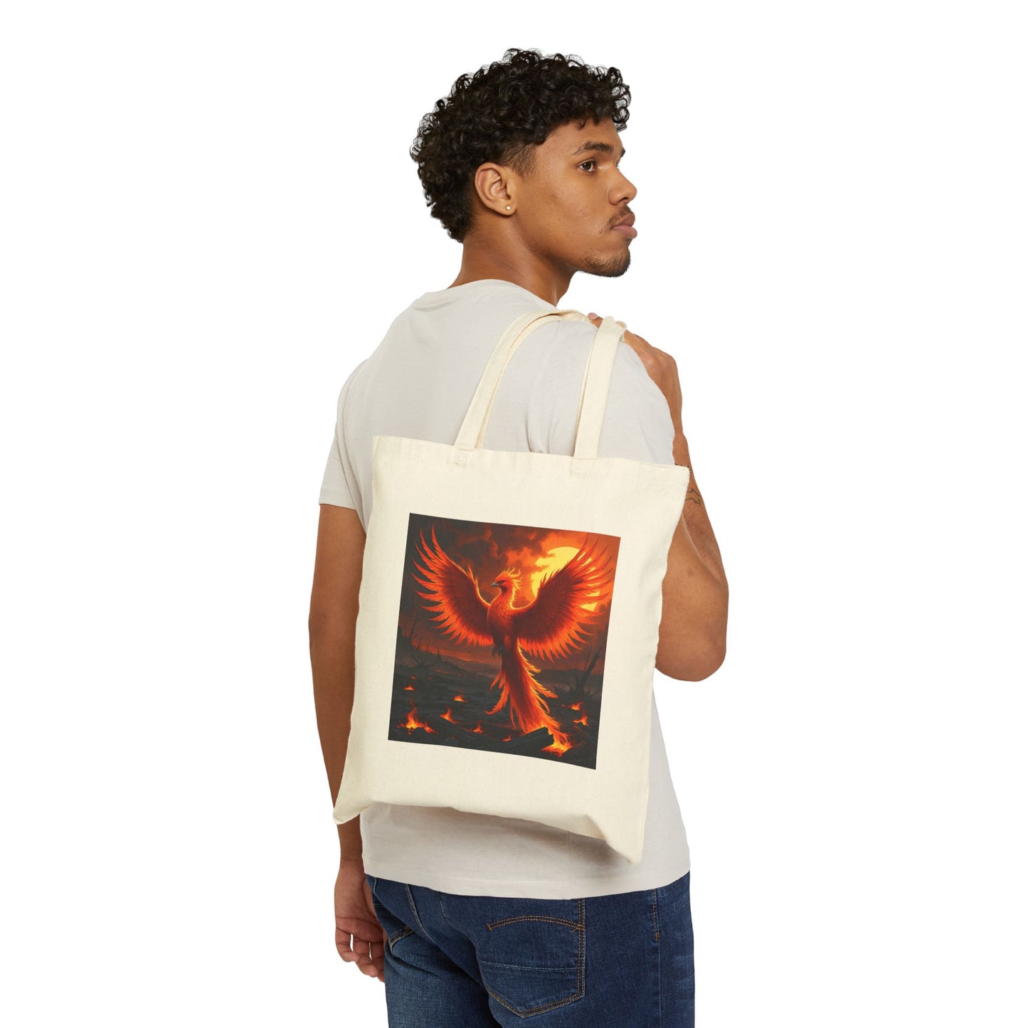 Phoenix Fire Cotton Canvas Tote Bag in Natural