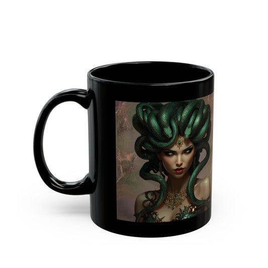 Mythic Medusa mug design featuring dark fantasy artwork, gothic symbolism and powerful myth-inspired style.