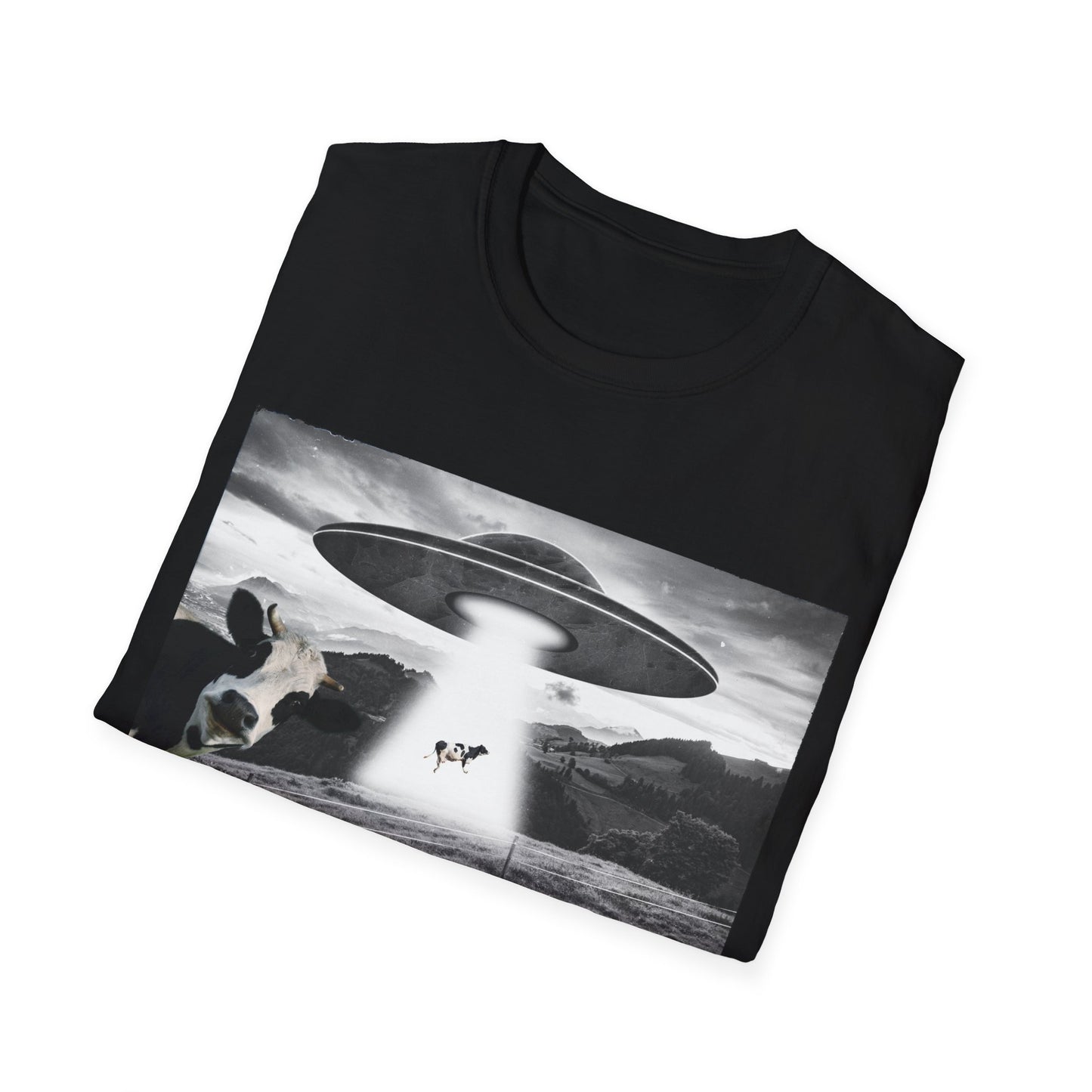 Oh Shit!!!! Cow Abduction T-Shirt  in Black - Folded