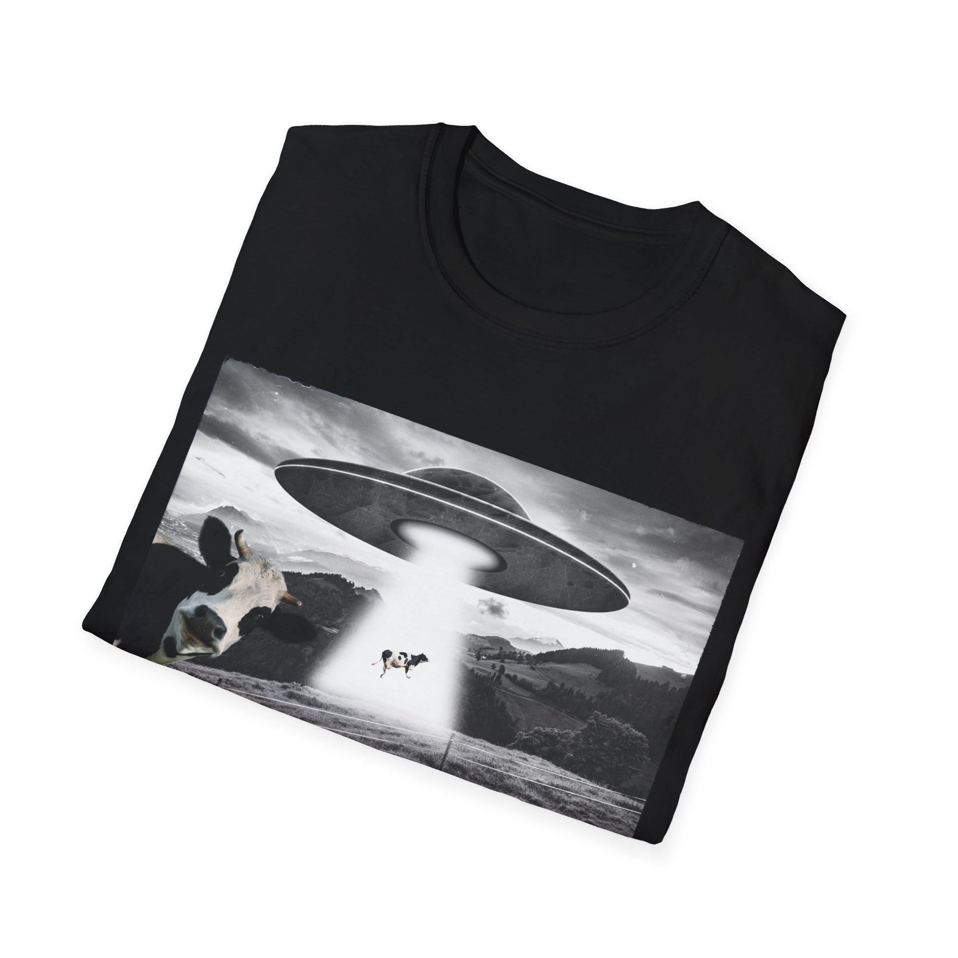 Oh Shit!!!! Cow Abduction T-Shirt  in Black - Folded