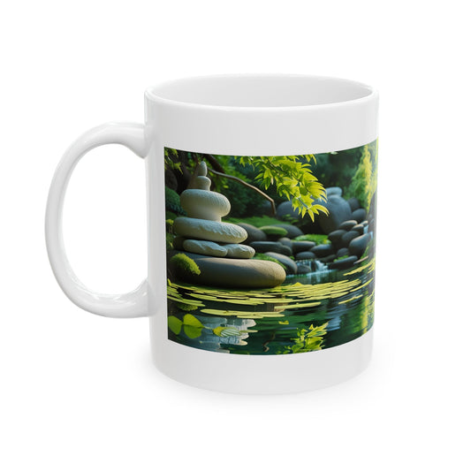 Nature in Balance Ceramic Mug - white mug with serene image