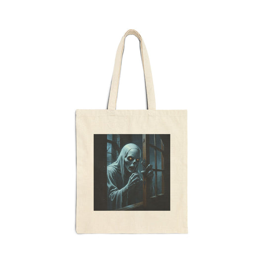 Spooky Ghost Canvas Tote Bag in Natural