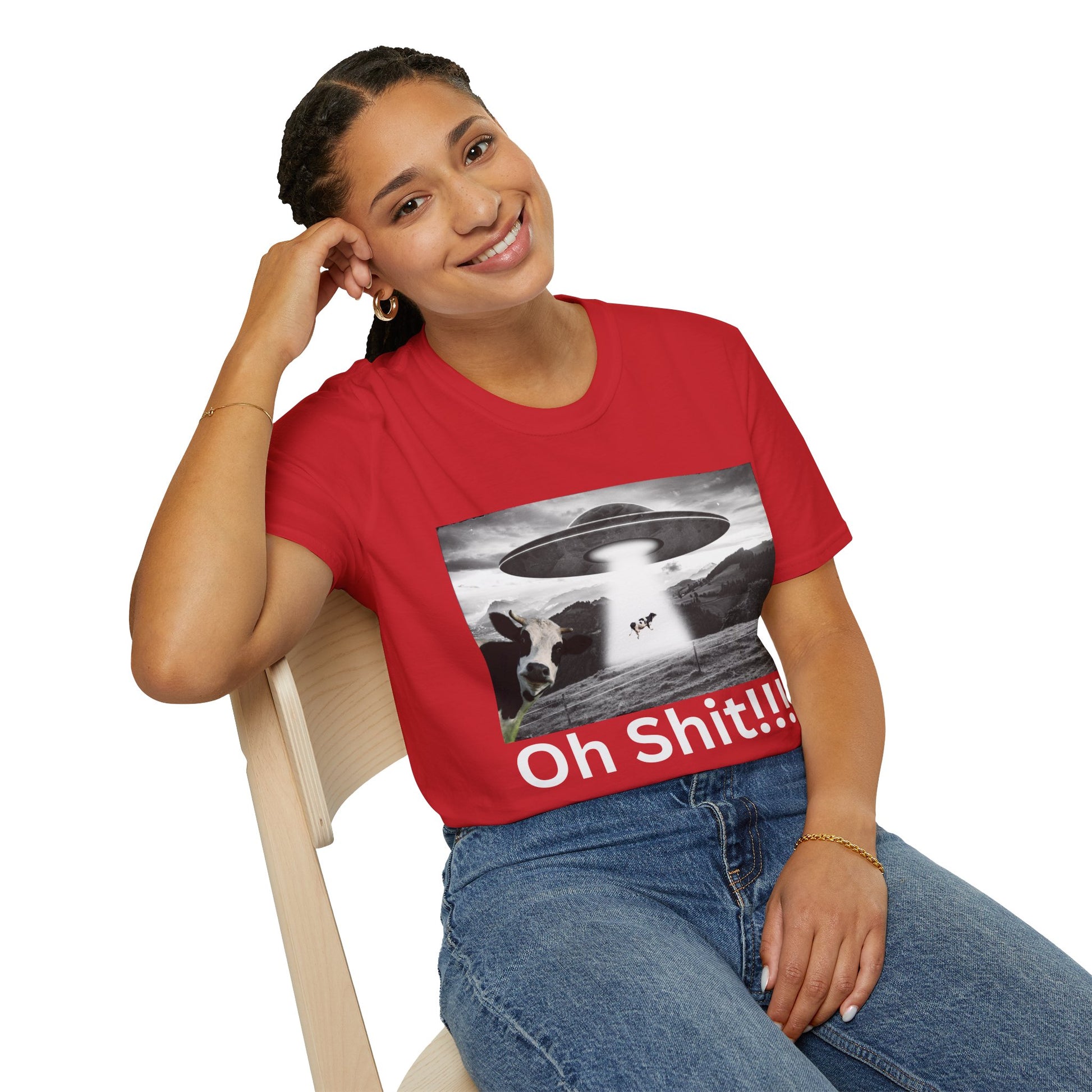 Oh Shit!!!! Cow Abduction T-Shirt  in Red 
