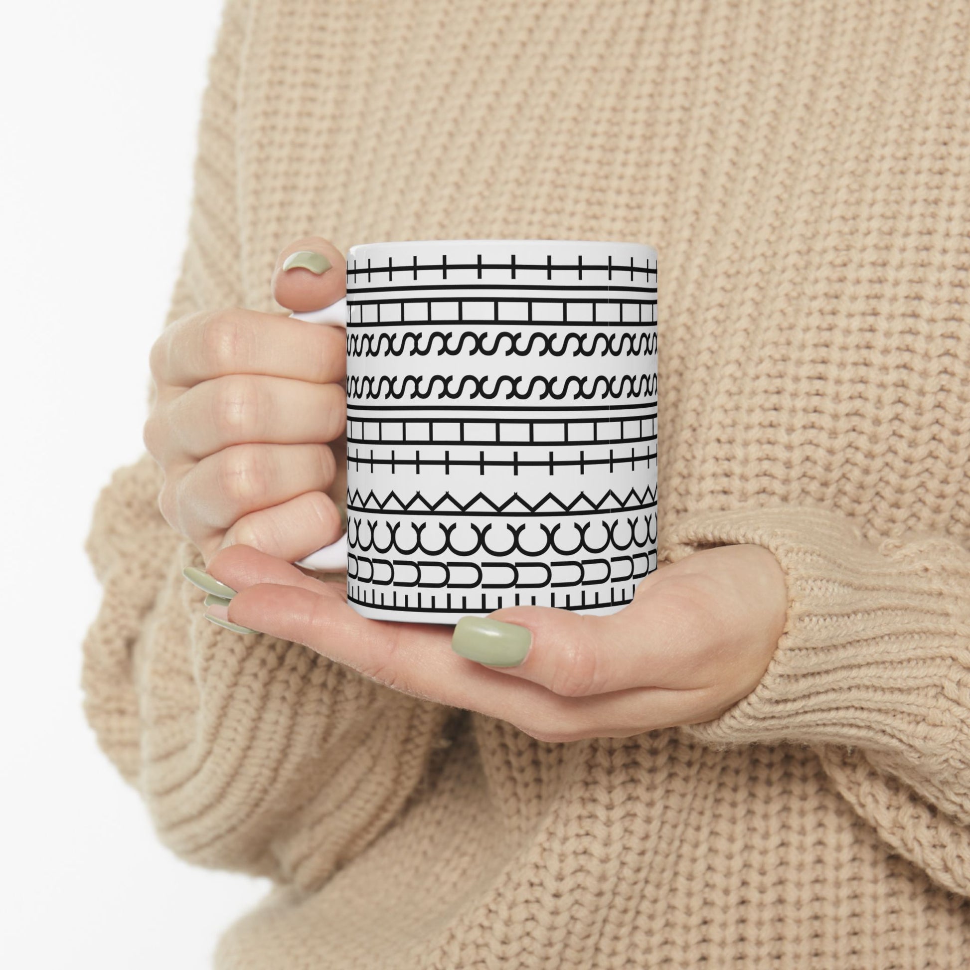 Fuck This Shit Pattern Mug - White mug with black geometric pattern 