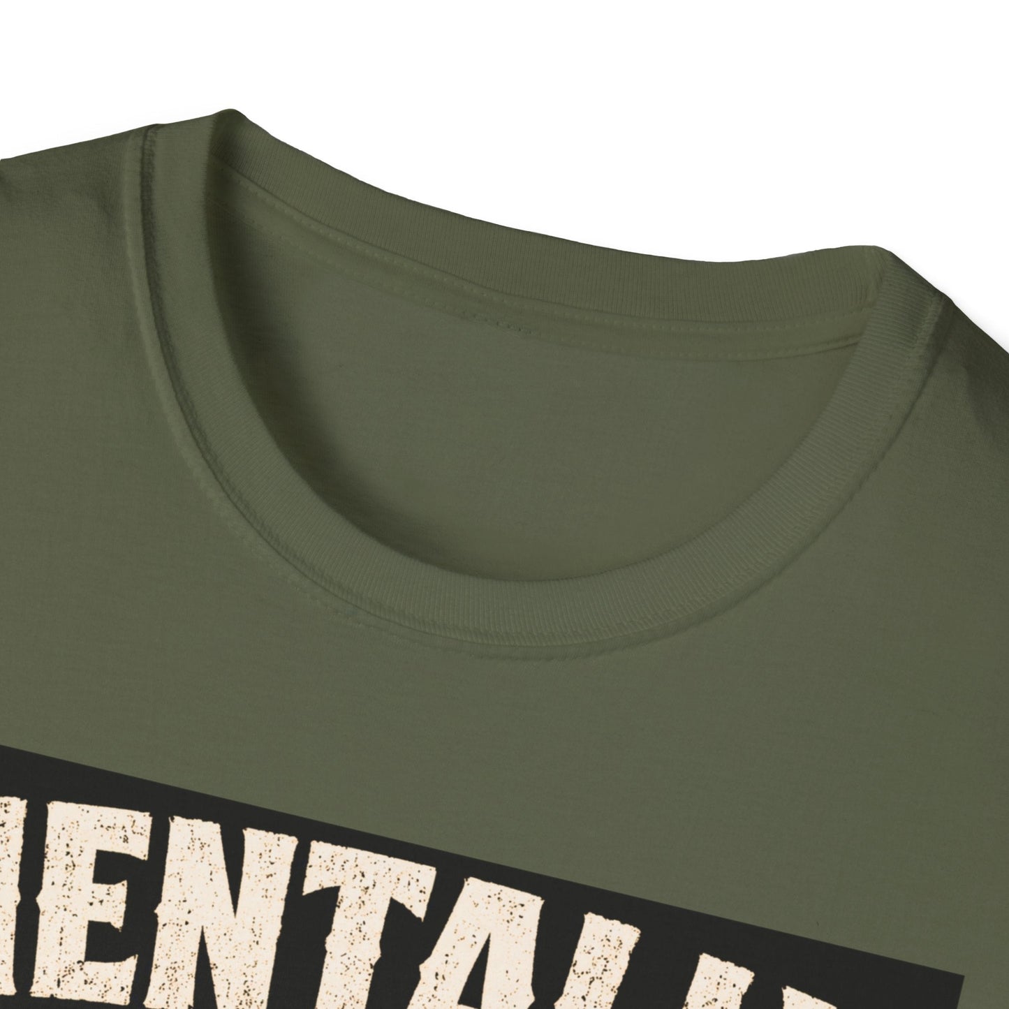 Close-up neckline image of the Mentally on Boxing Day Santa Christmas T-Shirt in military green