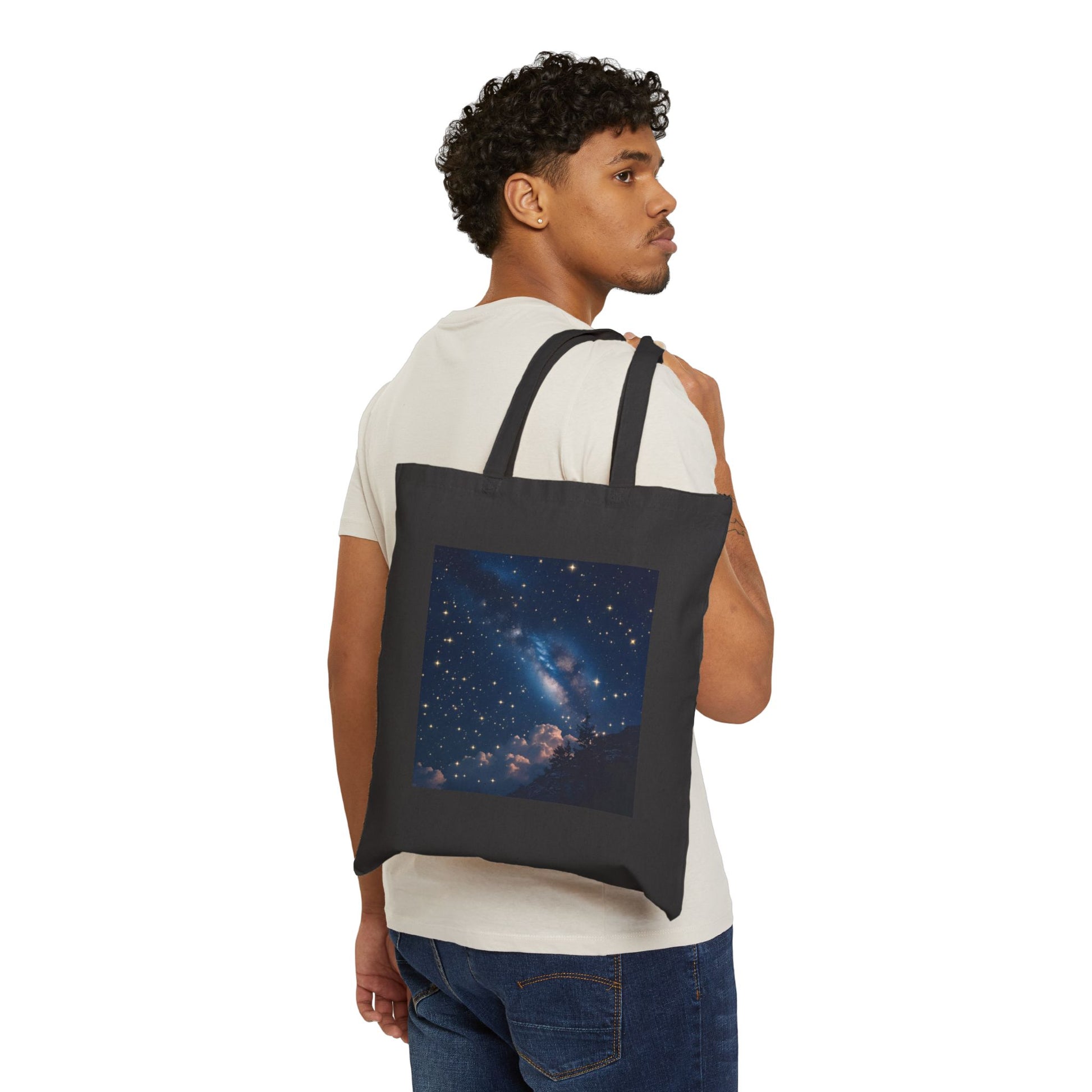 Celestial Calm Canvas Tote Bag in Black