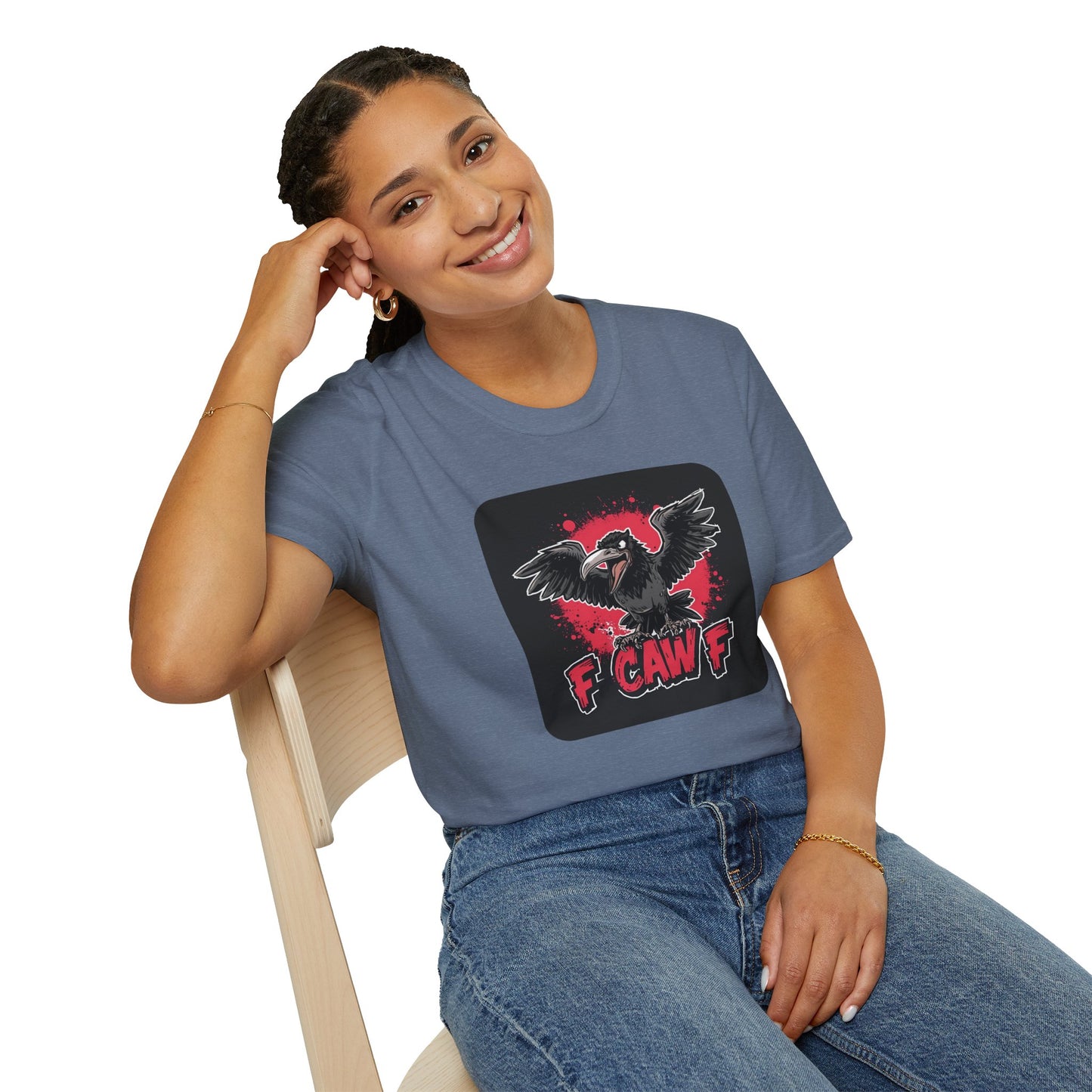 F Caw F – Gothic Crow Attitude T-Shirt in Heather Indigo