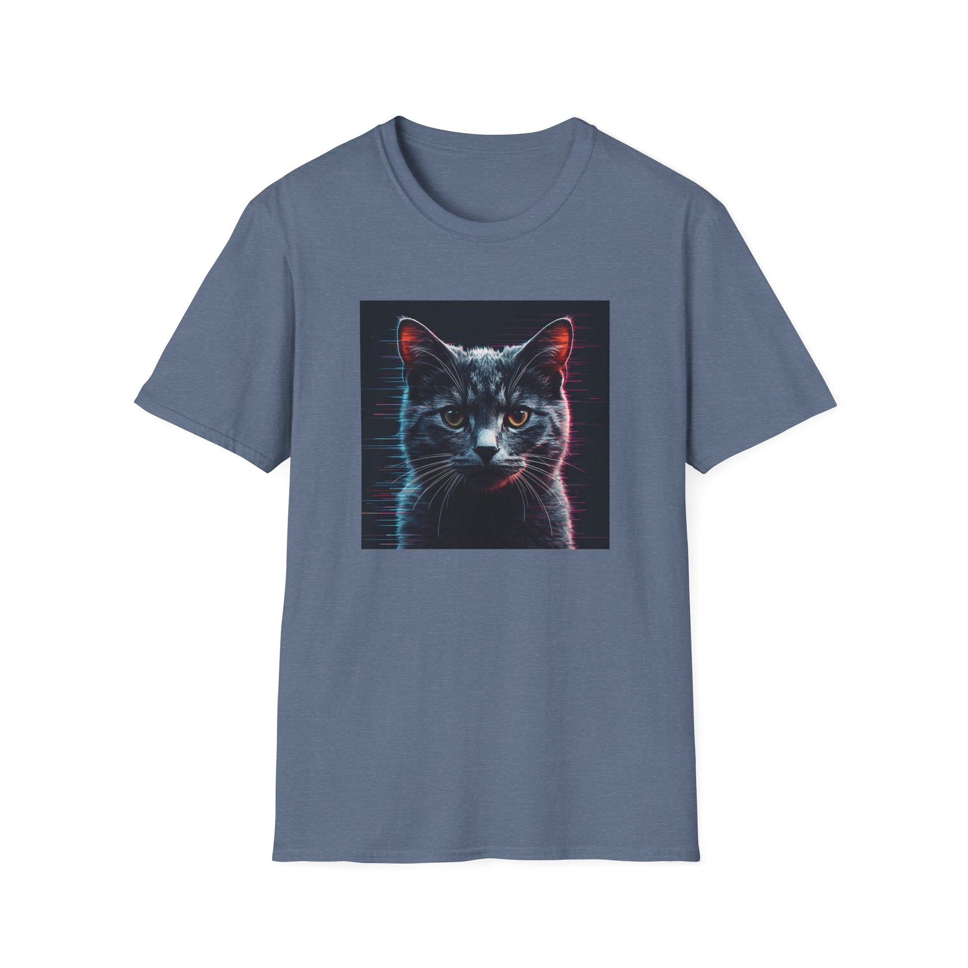 Pixellated Cat - Retro Meow Mode T-Shirt in Heather Indigo