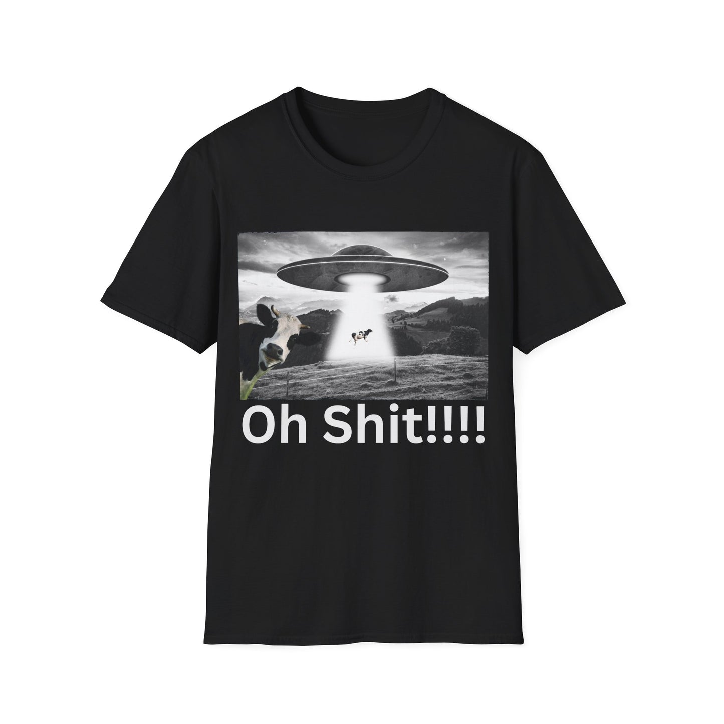 Oh Shit!!!! Cow Abduction T-Shirt  in Black - Front View