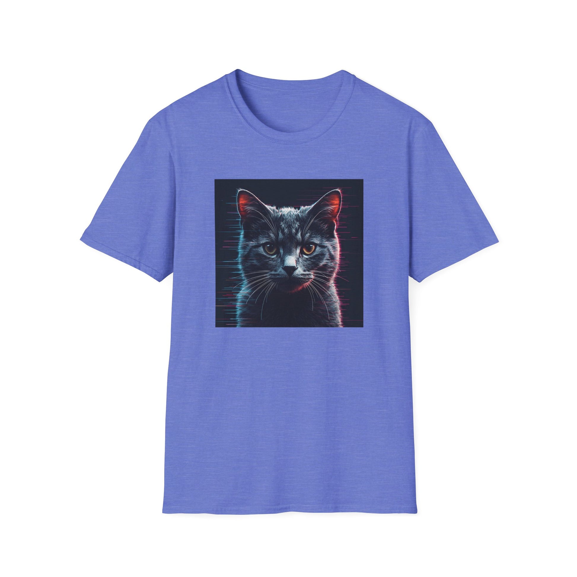 Pixellated Cat - Retro Meow Mode T-Shirt in Heather Royal