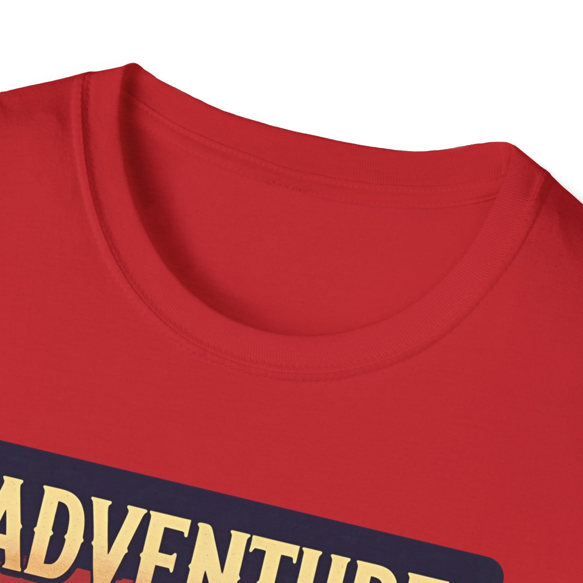 Adventure Awaits - Retro Camper Van Adventure T-Shirt in Red - Neckline