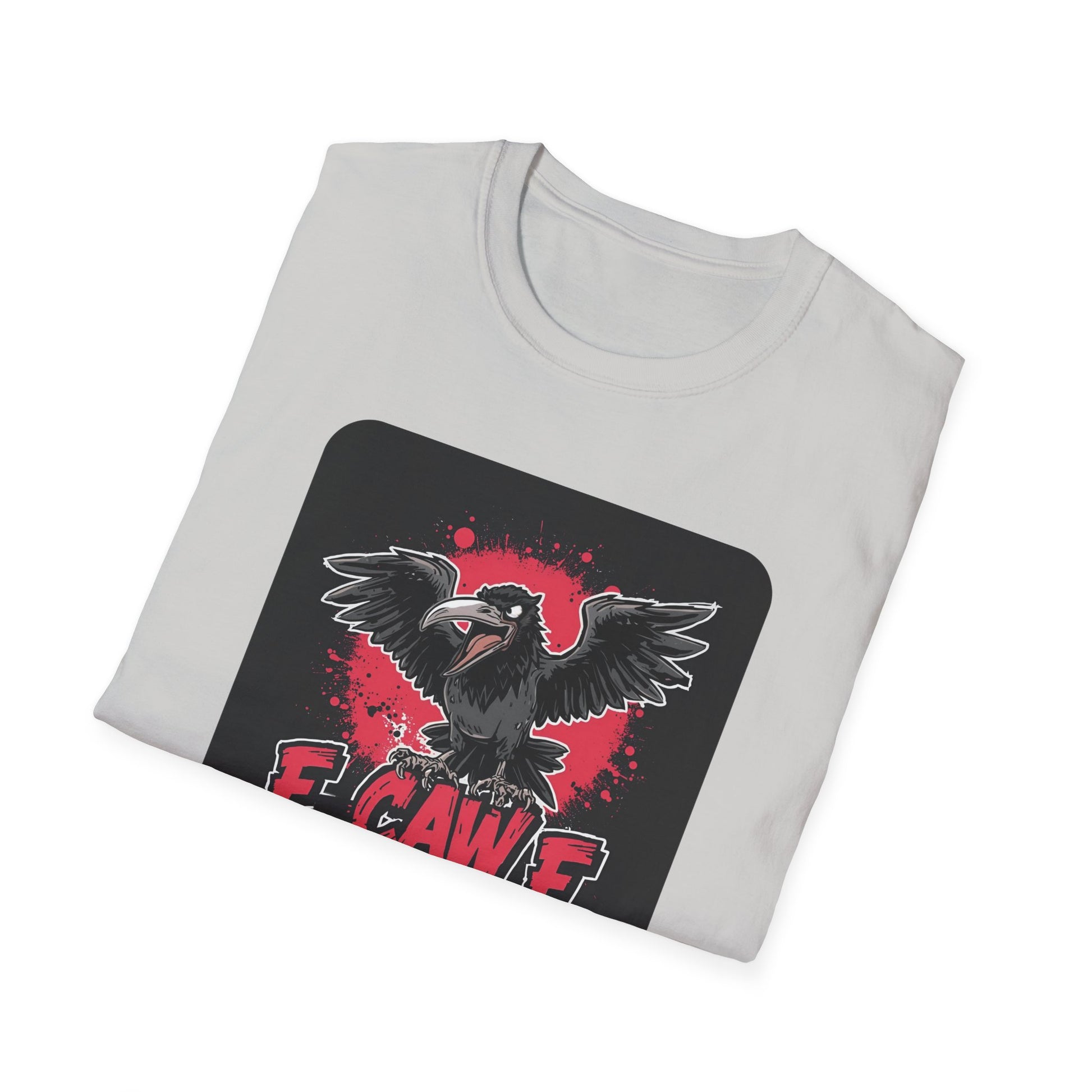 F Caw F – Gothic Crow Attitude T-Shirt in Ice Grey -Folded