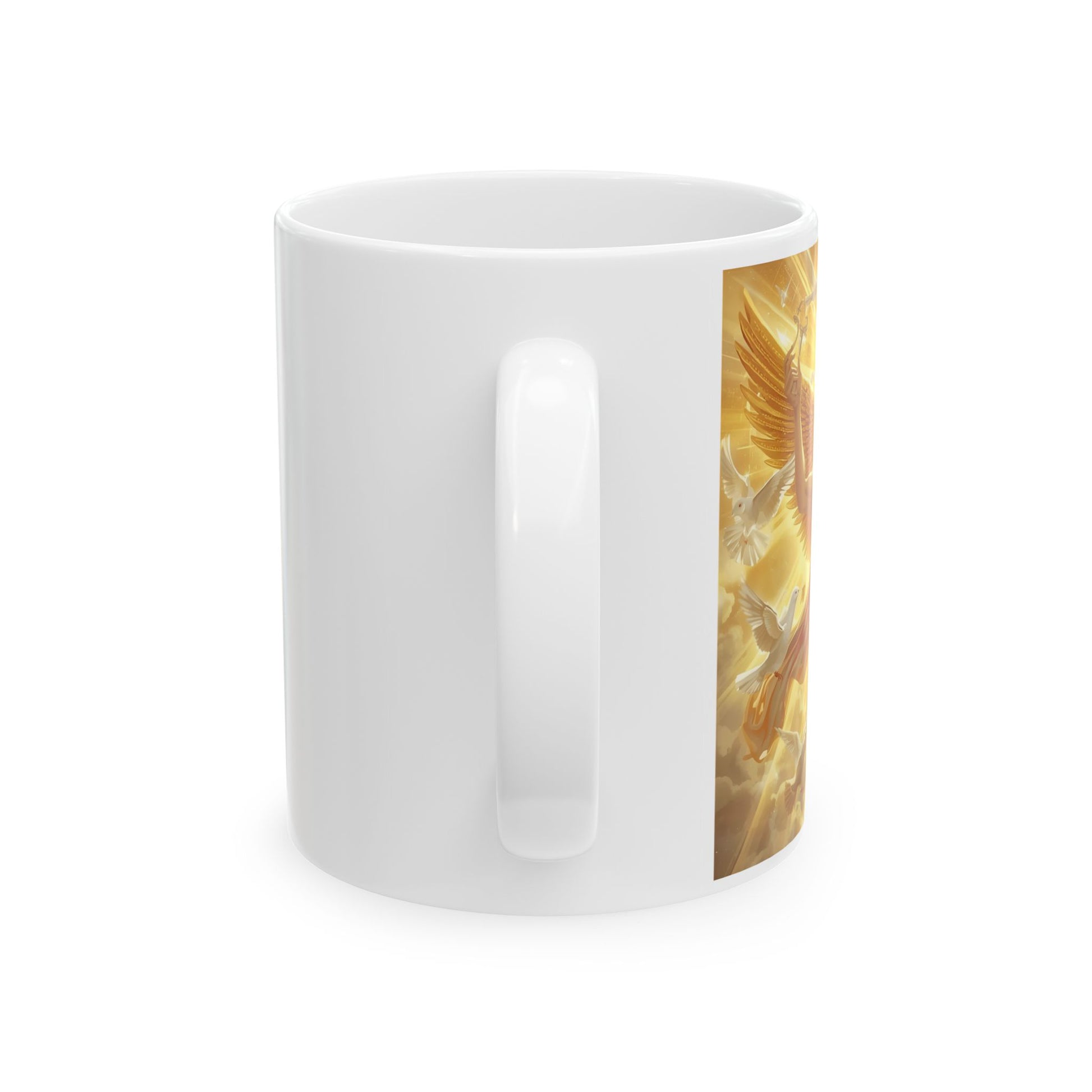Apollo - Lightbringer Mug - side view - white mug with image of Apollo