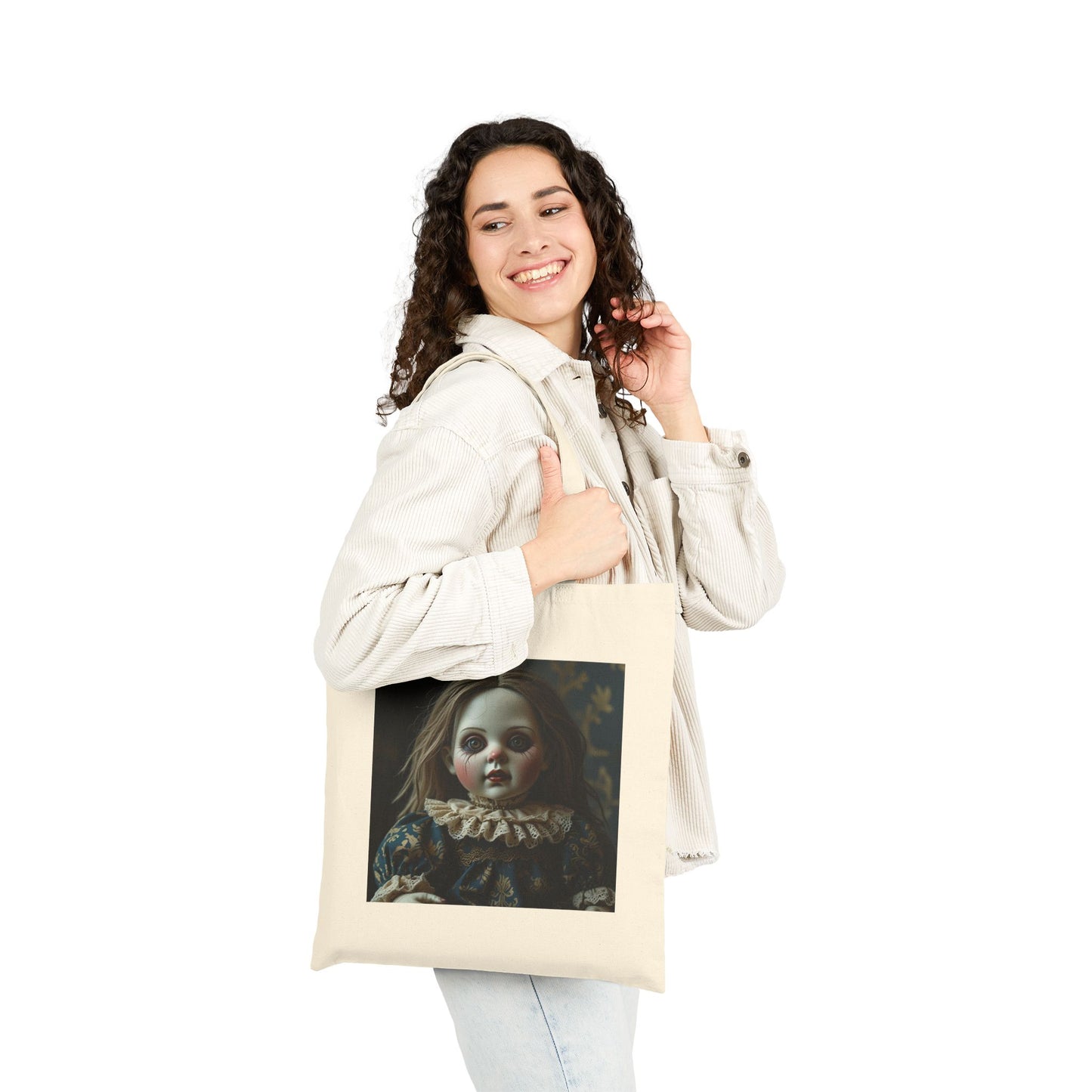 Lizzie - Spooky Vintage Doll Cotton Canvas Tote Bag 