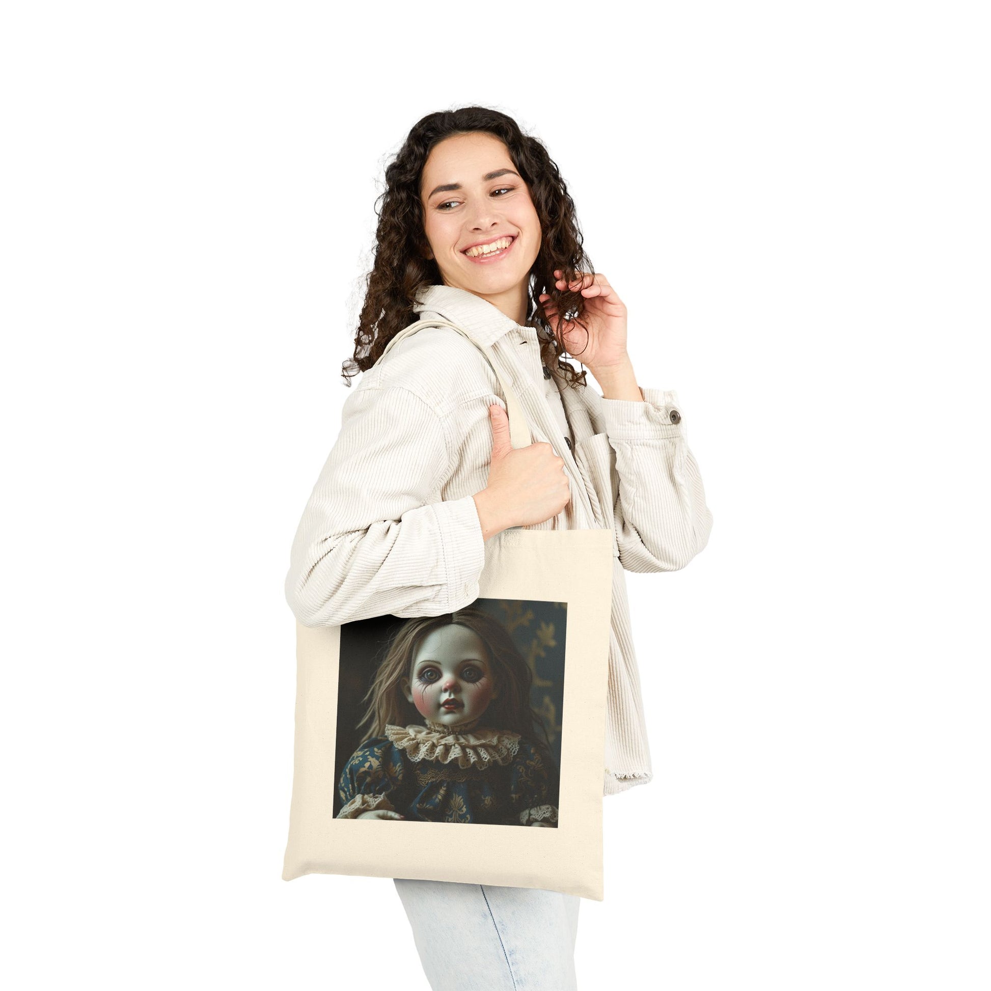 Lizzie - Spooky Vintage Doll Cotton Canvas Tote Bag 
