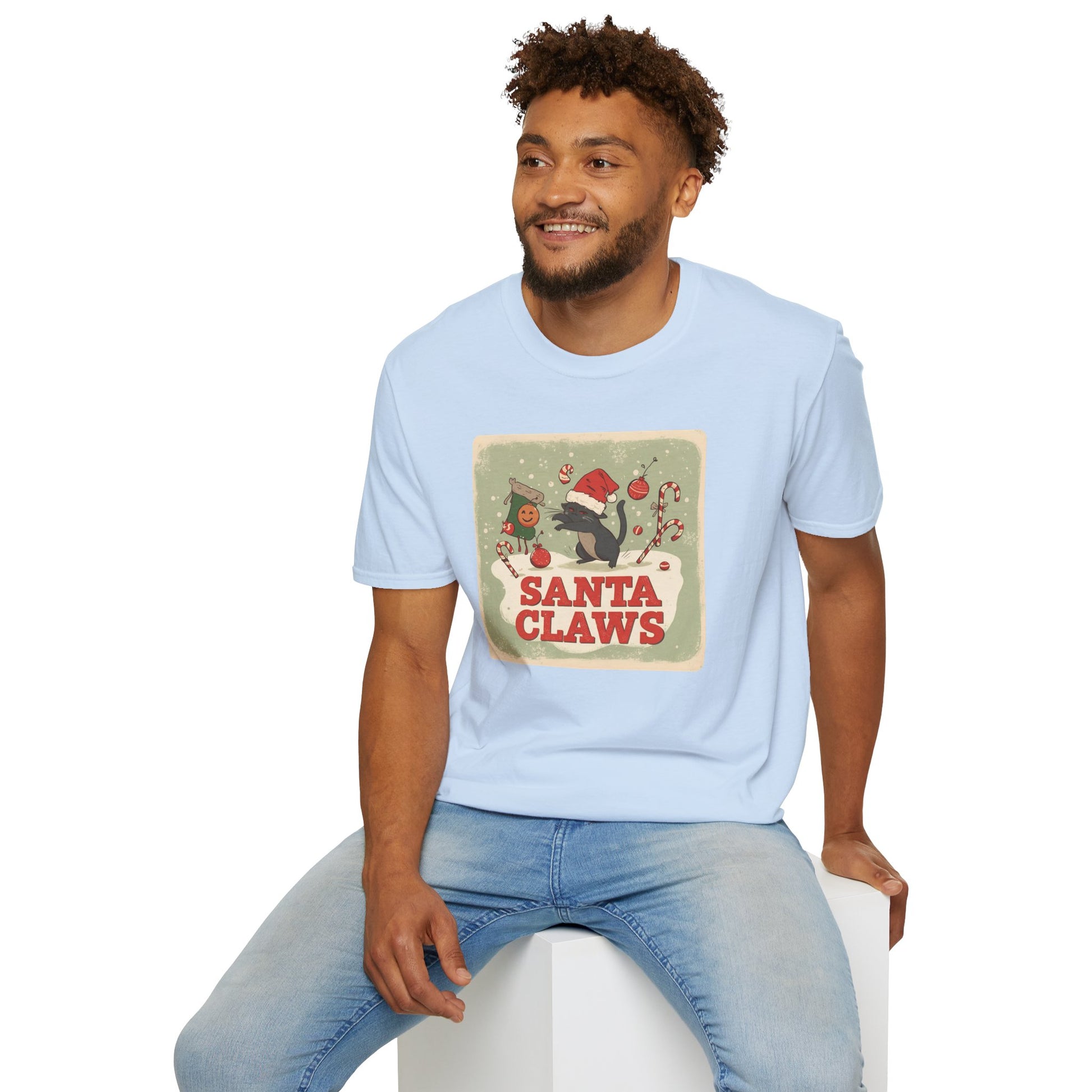 Santa Claws Festive T-Shirt in Light Blue