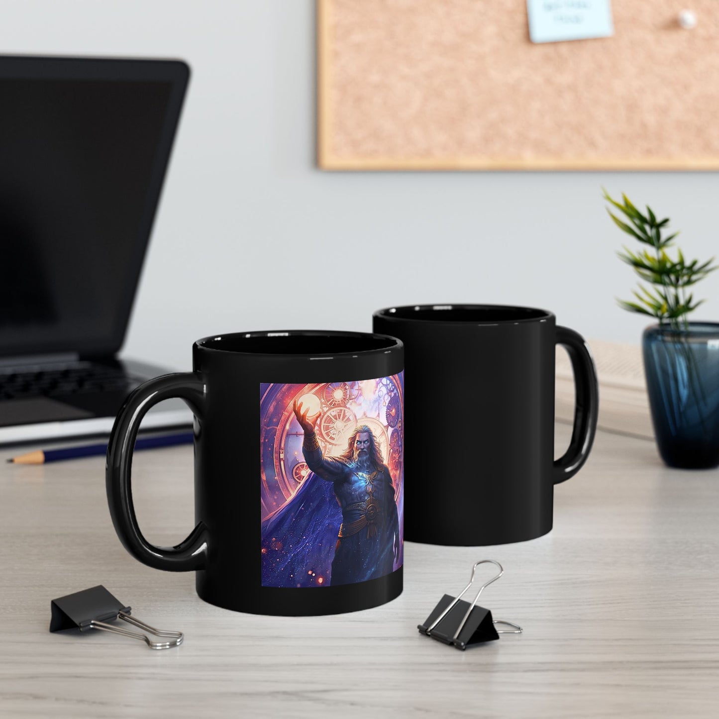 Chronos Master of Infinite Time Mug with mythic time artwork - front and back view