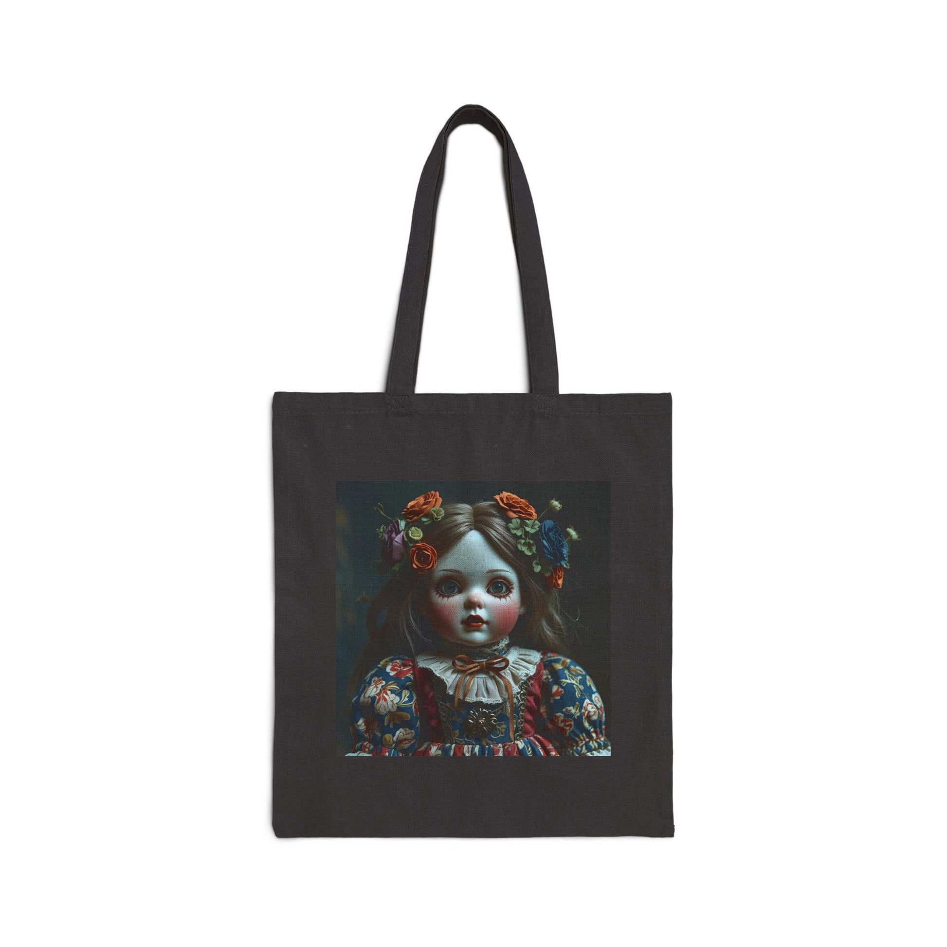 Victoria - Vintage Spooky Doll Canvas Tote in Black