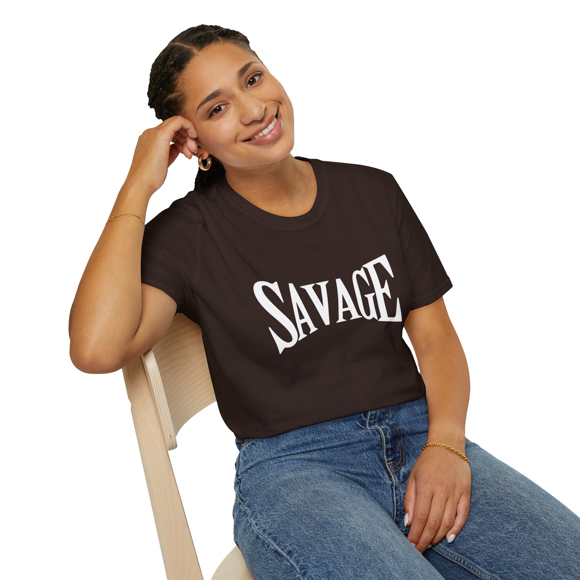 SAVAGE (White Edition) T-Shirt on Dark Chocolate