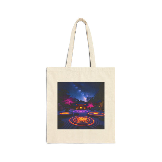 Zen Garden with Neon Chakras Spiritual Canvas Tote Bag in Natural
