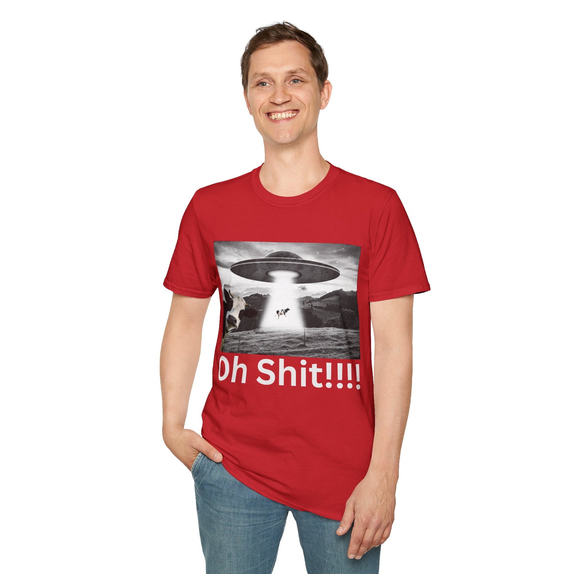 Oh Shit!!!! Cow Abduction T-Shirt  in Red 