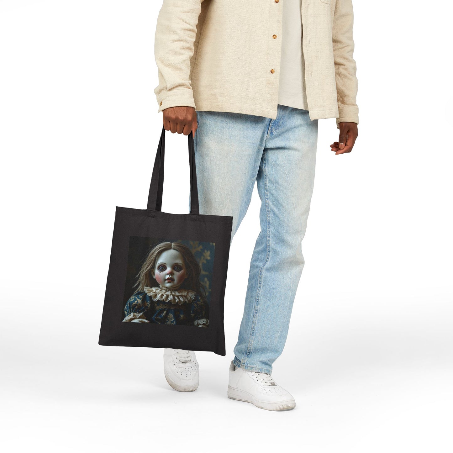 Lizzie - Spooky Vintage Doll Cotton Canvas Tote Bag 