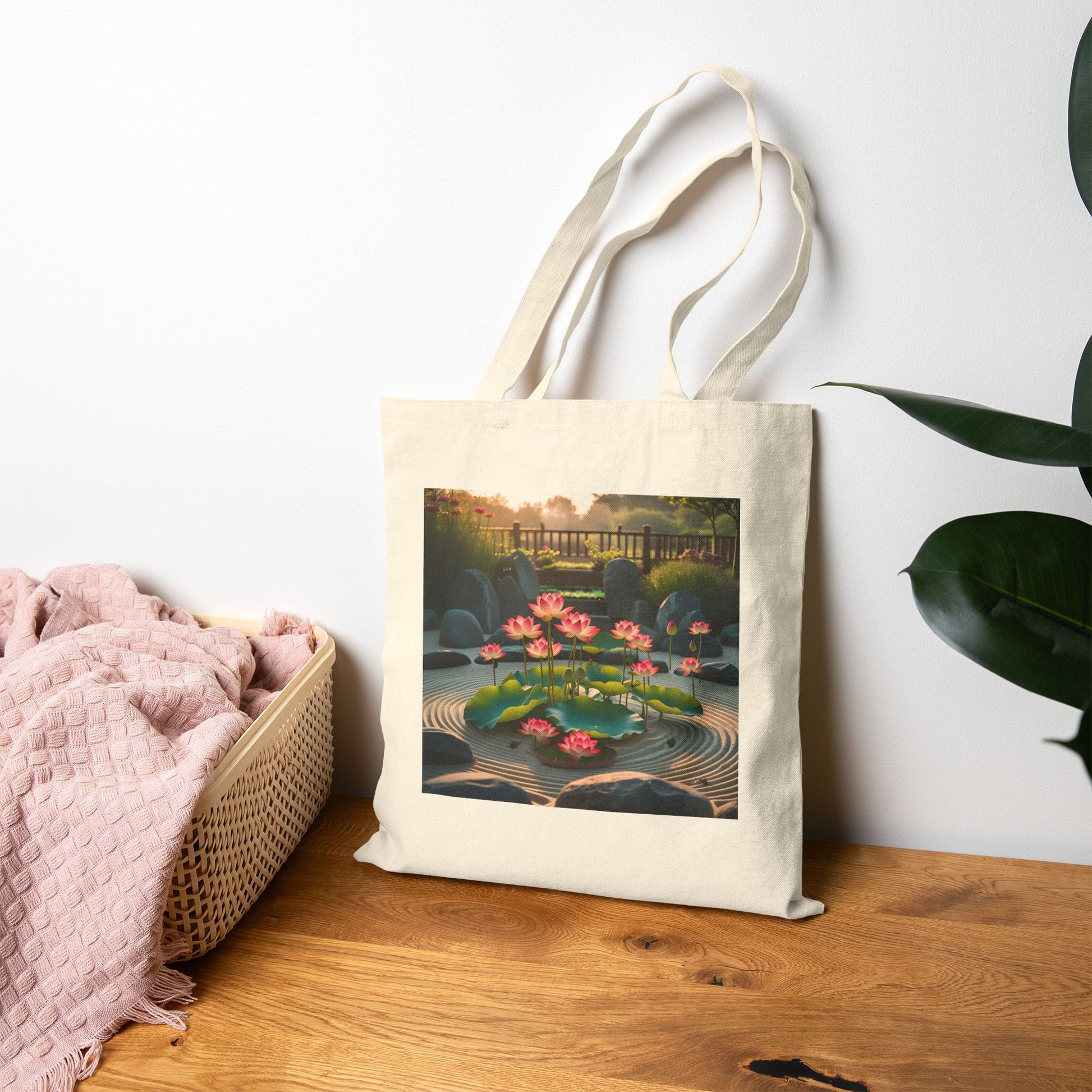 Garden of Stillness Canvas Tote Bag in Natural