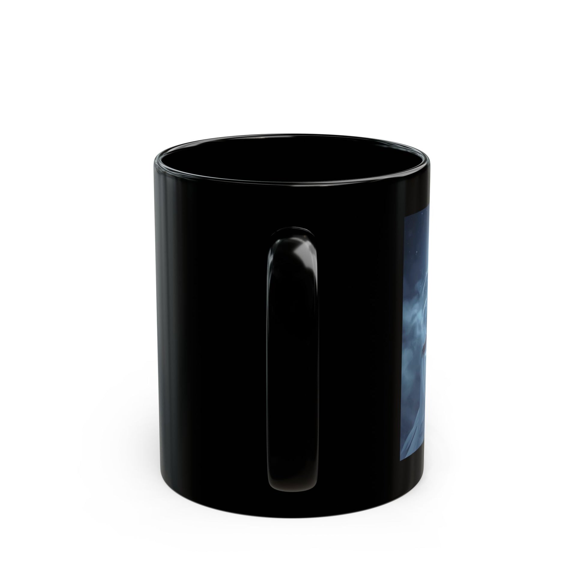 Selene - Lunar Empress Mug - side view - black mug with image of Selene