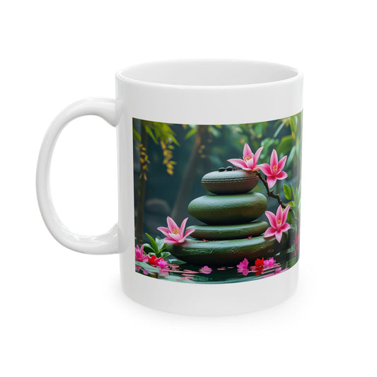 Lotus Serenity Ceramic Mug - white mug with lotus serene design