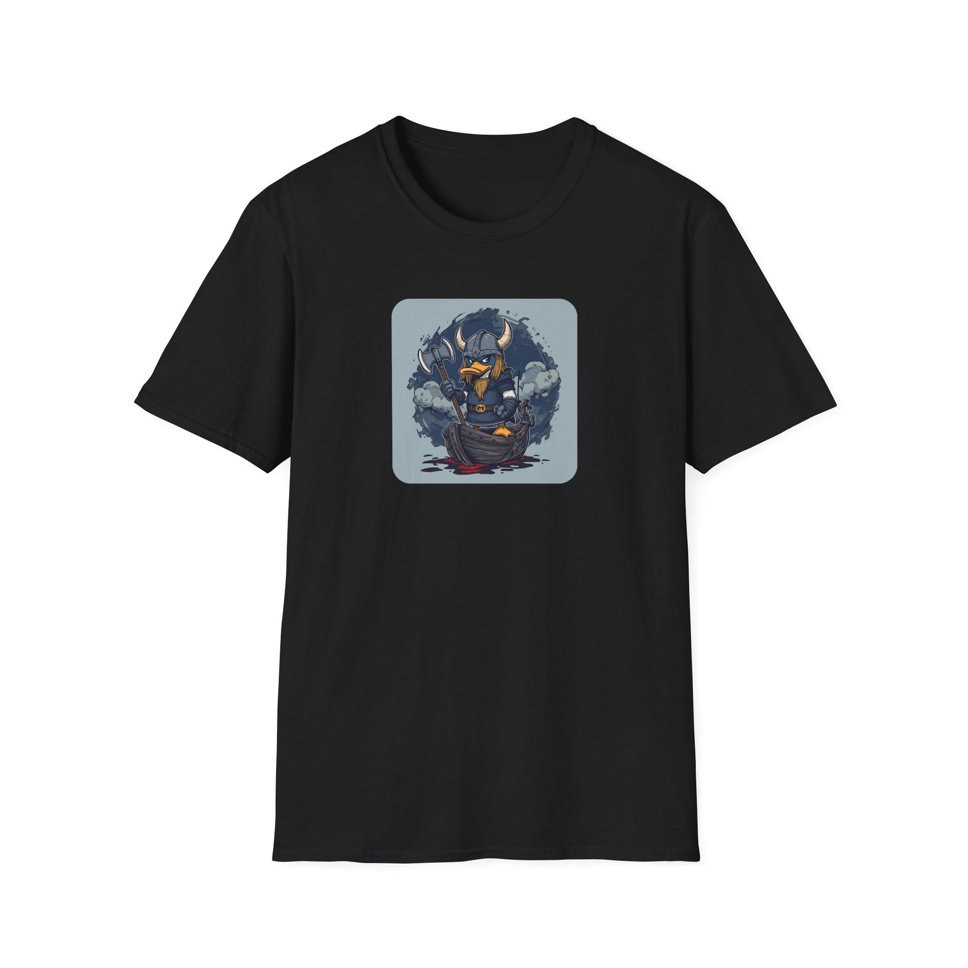 Goth Viking Duck – Dark Cartoon Chaos T-Shirt in Black