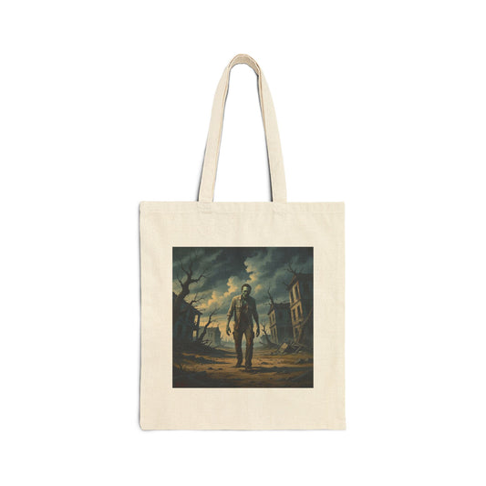 Last Man Standing Tote Bag with zombie wasteland artwork