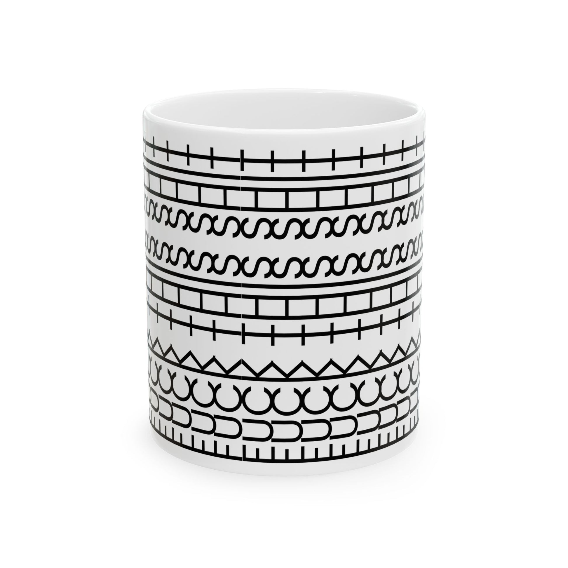 Fuck This Shit Pattern Mug - side view - White mug with black geometric pattern 