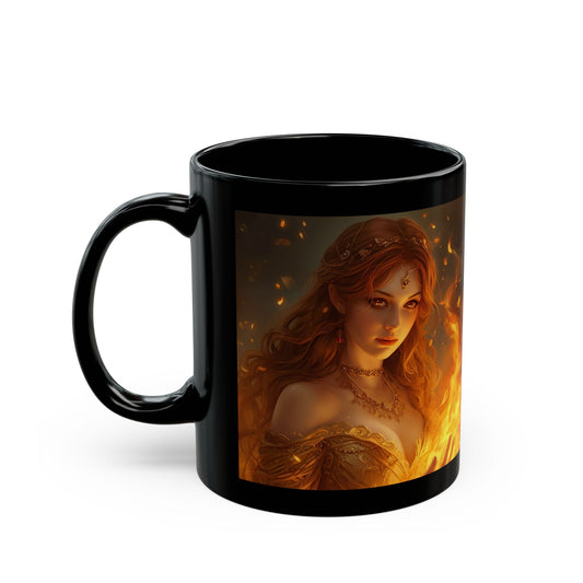 Hestia – Keeper of the Hearth Coffee Mug - black mug with Hestia image