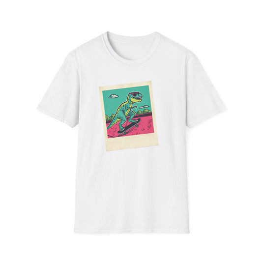 Retro Skater T-Rex T-Shirt – 90s Polaroid Dinosaur in Sunglasses