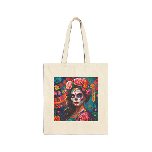 Rosé Reverie – Pink Día de los Muertos Beauty- Tote Bag in Natural