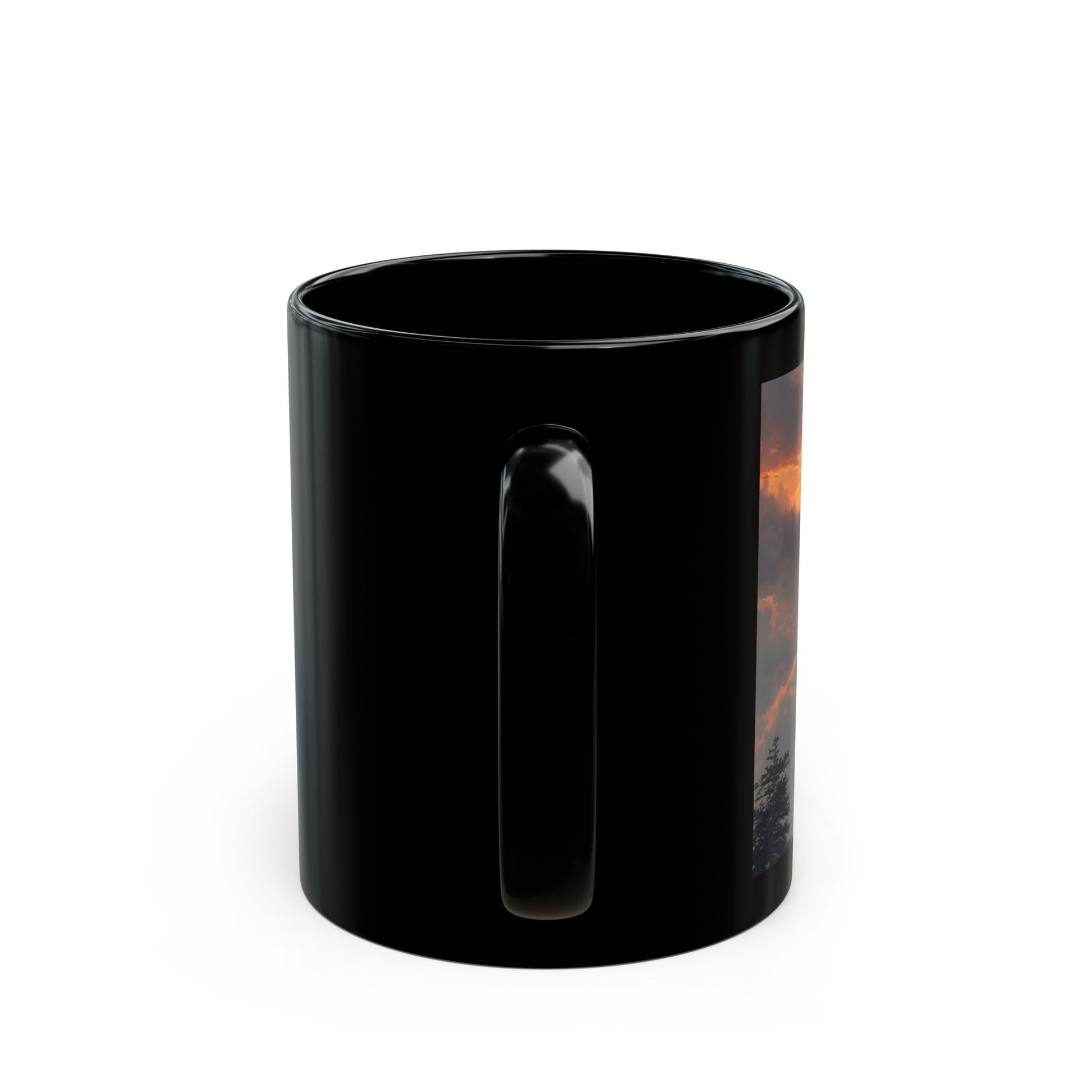 Temple Above the Clouds Mug - Side View - Black mug with serene image