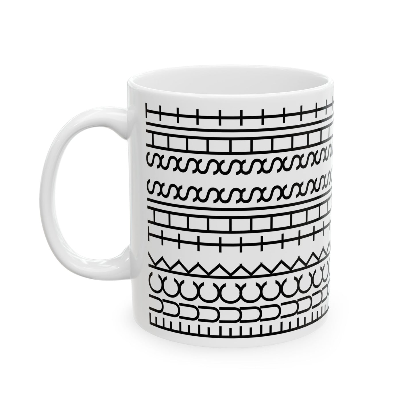Fuck This Shit Pattern Mug - White mug with black geometric pattern 