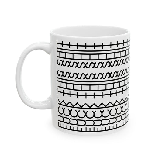 Fuck This Shit Pattern Mug - White mug with black geometric pattern 
