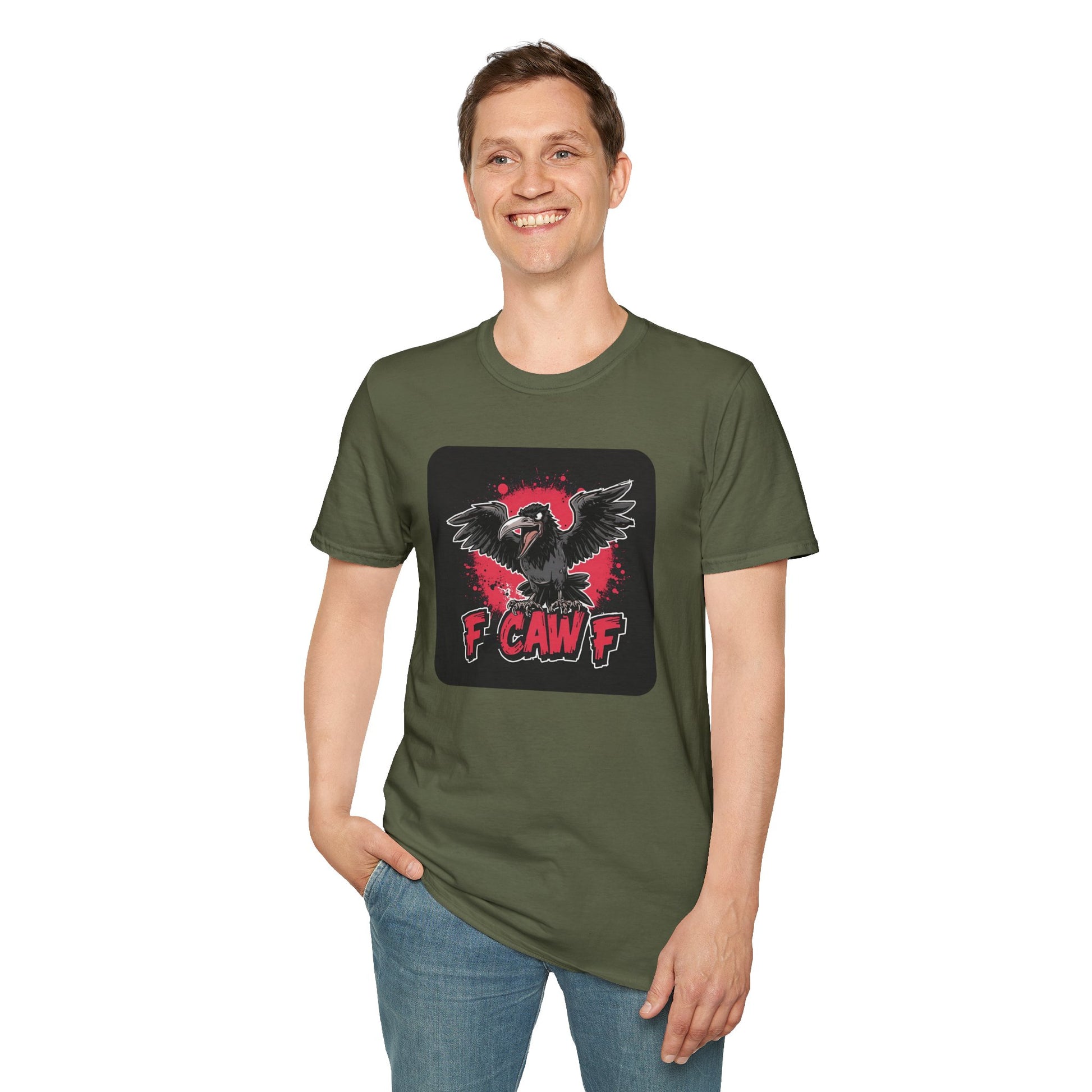 F Caw F – Gothic Crow Attitude T-Shirt in Military Green