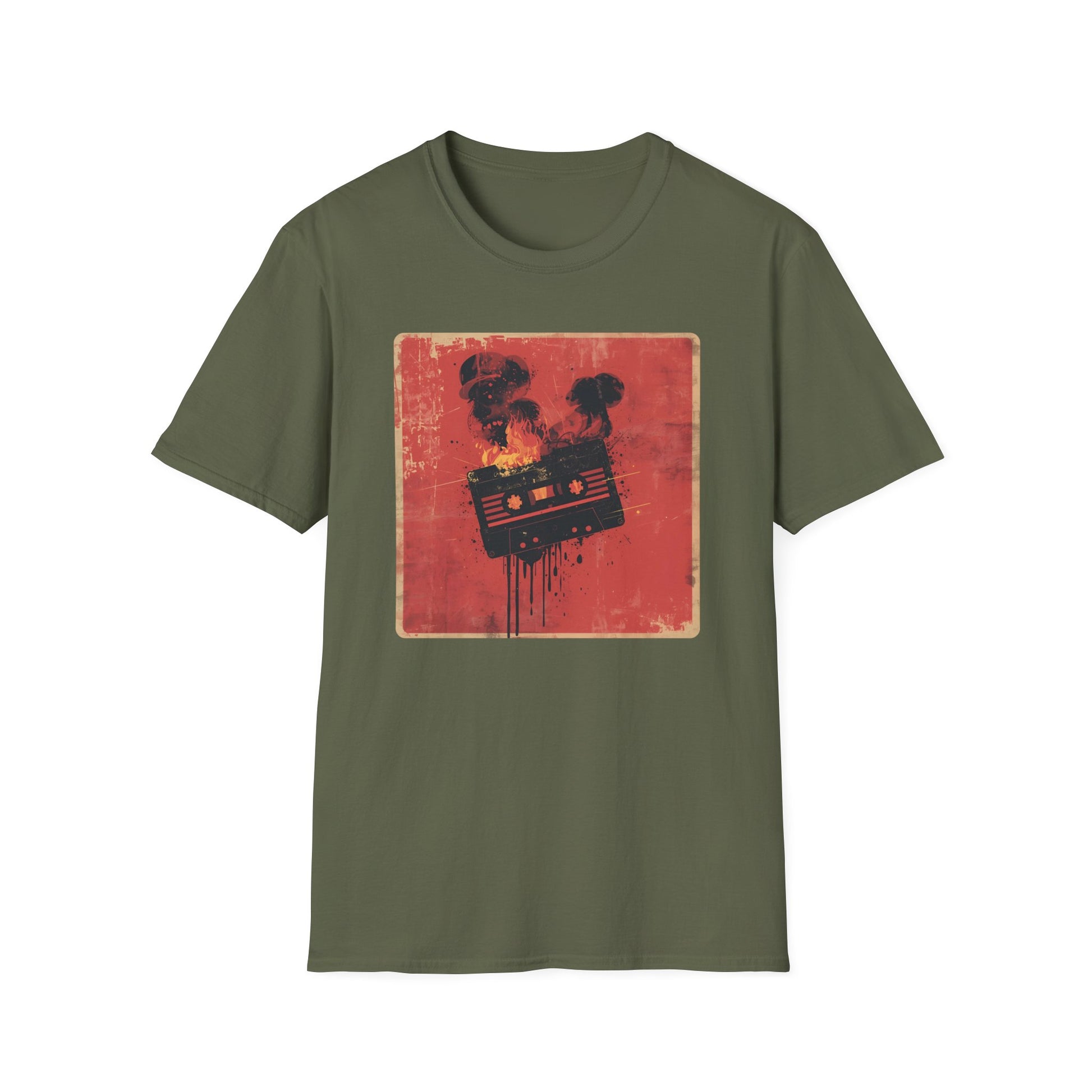 The Last Track - Retro Cassette Inferno T-Shirt in Military Green