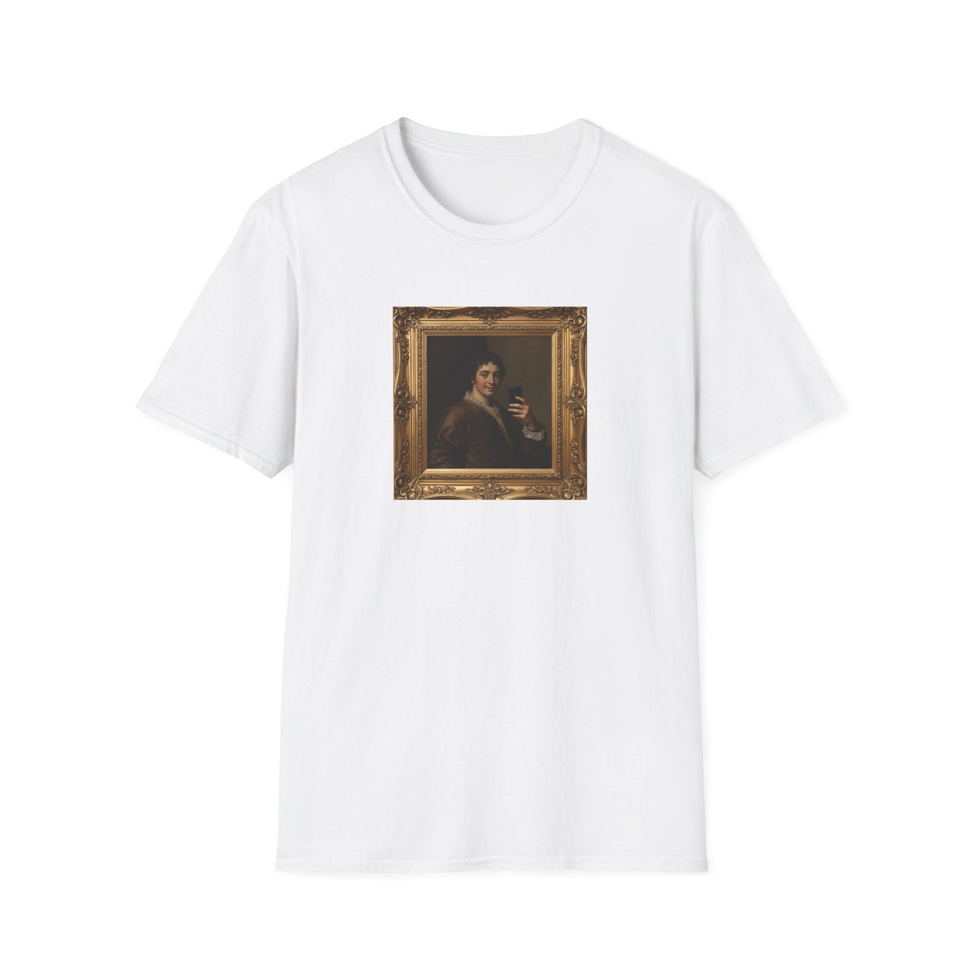 Renaissance Nobleman Selfie T-Shirt with classical art parody artwork in White