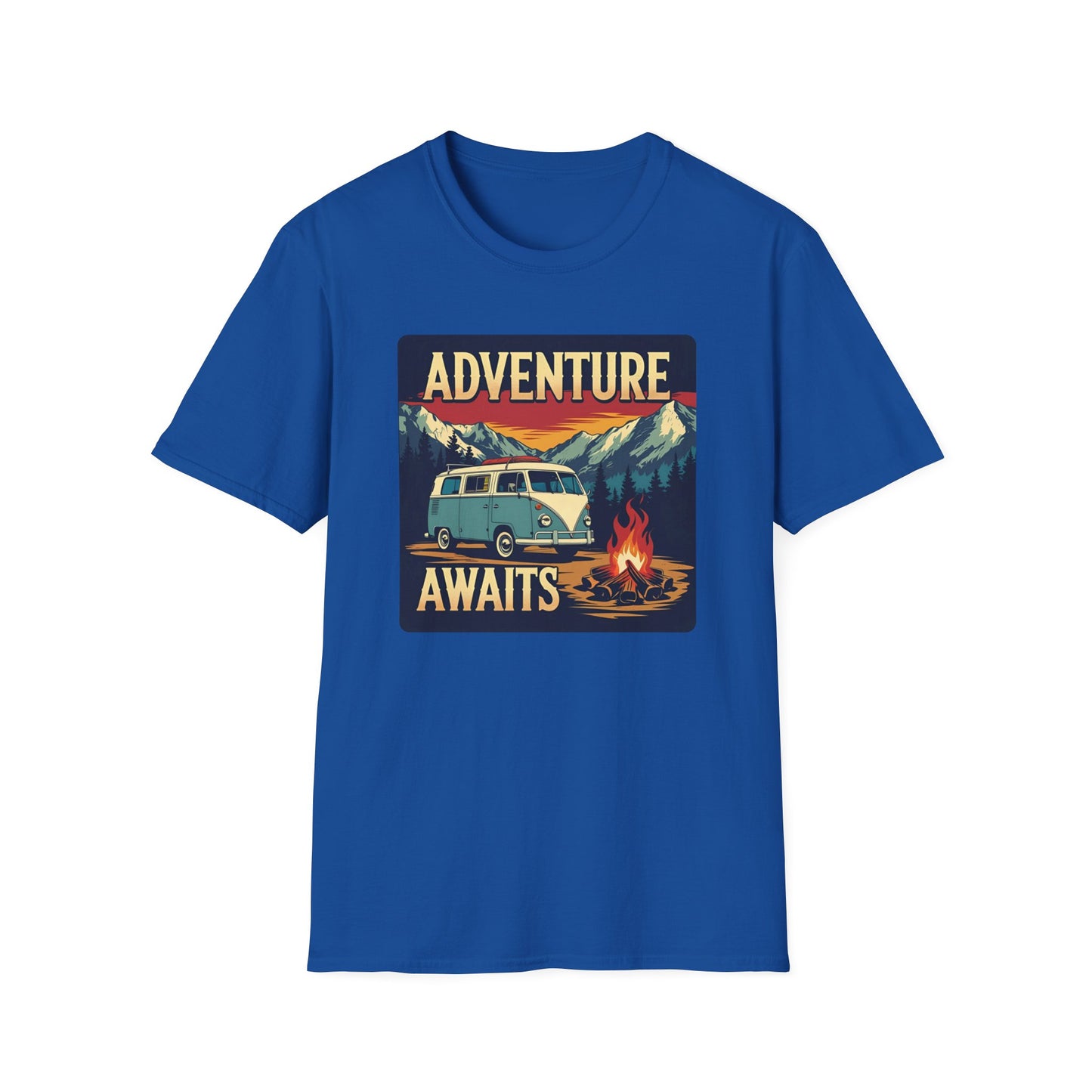 Adventure Awaits - Retro Camper Van Adventure T-Shirt in Royal