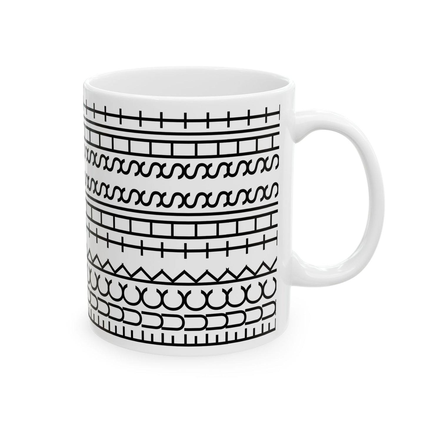 Fuck This Shit Pattern Mug - back view - White mug with black geometric pattern 