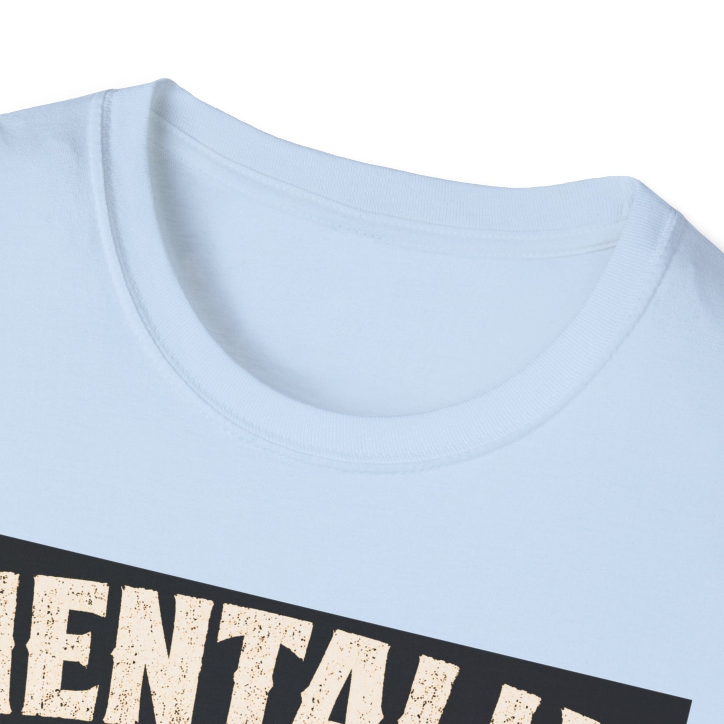 Close-up neckline image of the Mentally on Boxing Day Santa Christmas T-Shirt light blue
