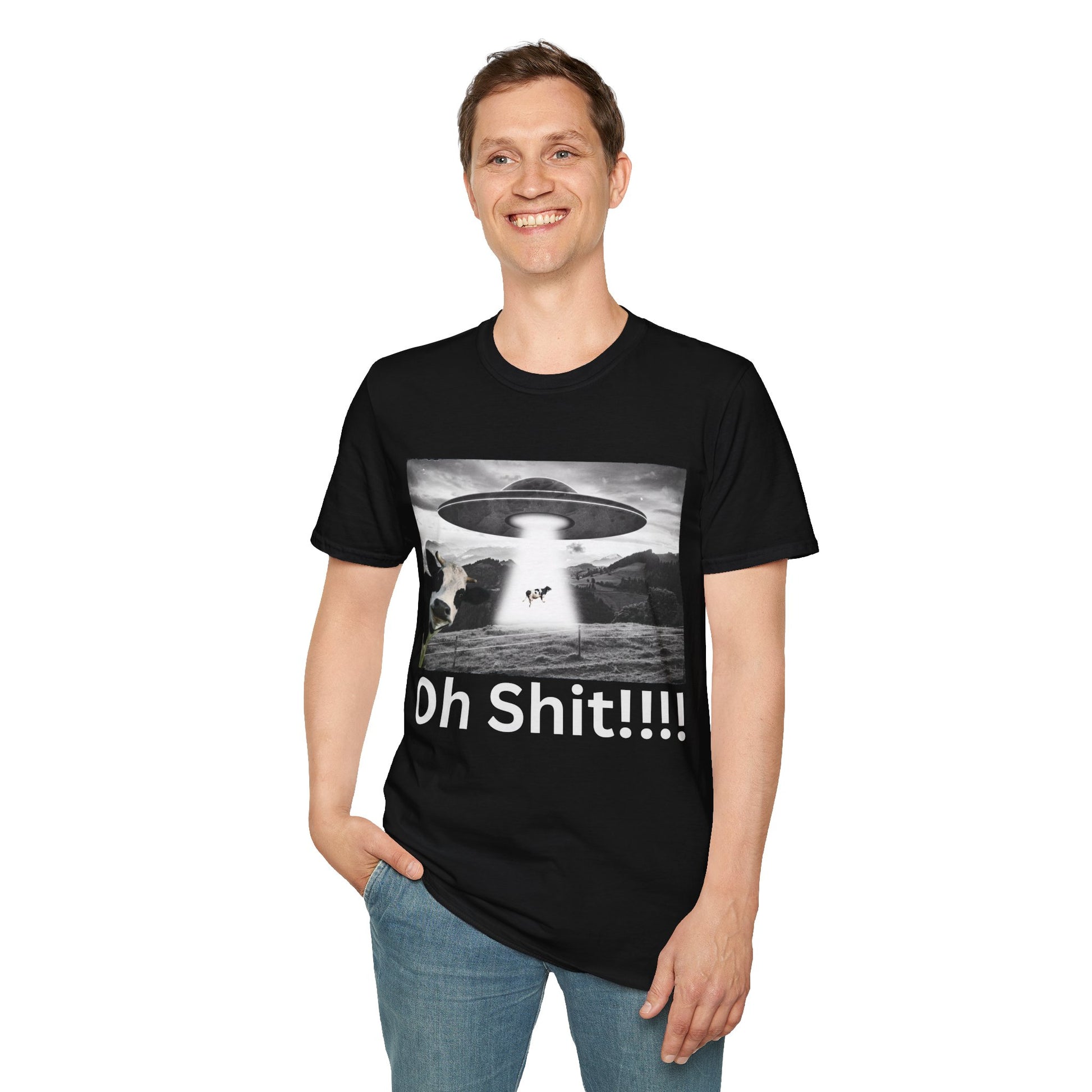 Oh Shit!!!! Cow Abduction T-Shirt  in Black